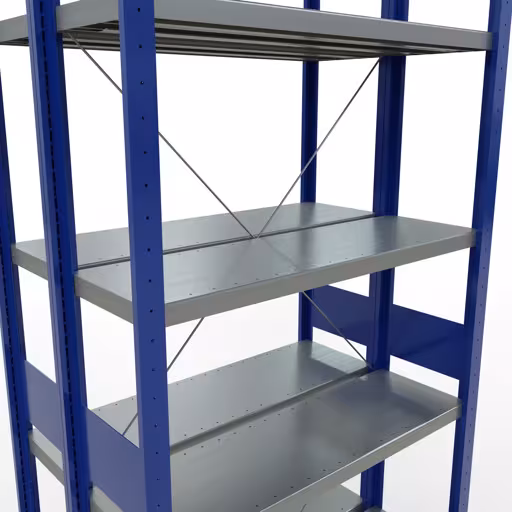 Figuur nr. 13 van het artikel basisplank, dubbele plank, stellingsysteem MULTIplus250, 3000 x 1000 x (2x300) mm, 2x7 planken, kruisschoor, gentiaanblauw uit de productgroep stellingrekken van Schulte Lagertechnik.