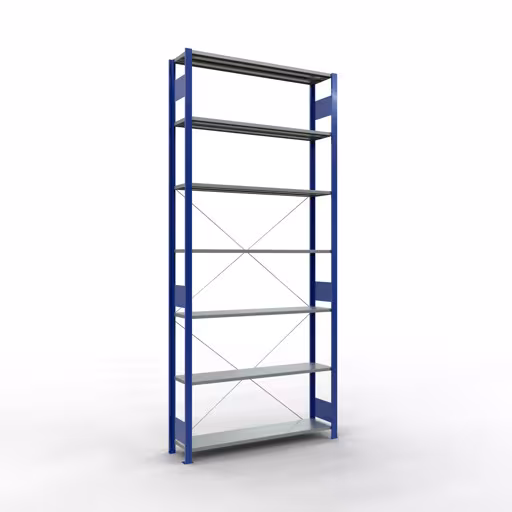 Productafbeelding nr. 14 van het artikel basisrek, legbord, insteeksysteem MULTIplus150, 3000 x 1300 x 300 mm, 7 legborden, RAL 5010 gentiaanblauw/verzinkt uit het insteeksysteem assortiment van Schulte Lagertechnik