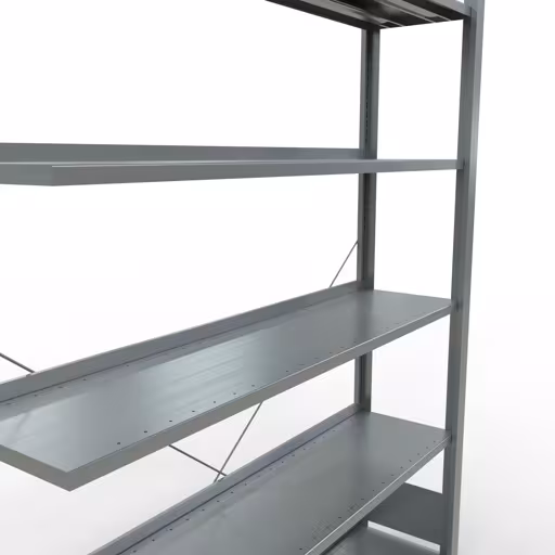 Figuur nr. 7 van het artikel aanbouwrekken, kantoorrekken, insteeksysteem MULTIplus85, 2000 x 1300 x 300 mm, 6 legborden, kruisschoor, verzinkt, met aanslagbeugel uit de productgroep kantoorrekken van Schulte Lagertechnik.