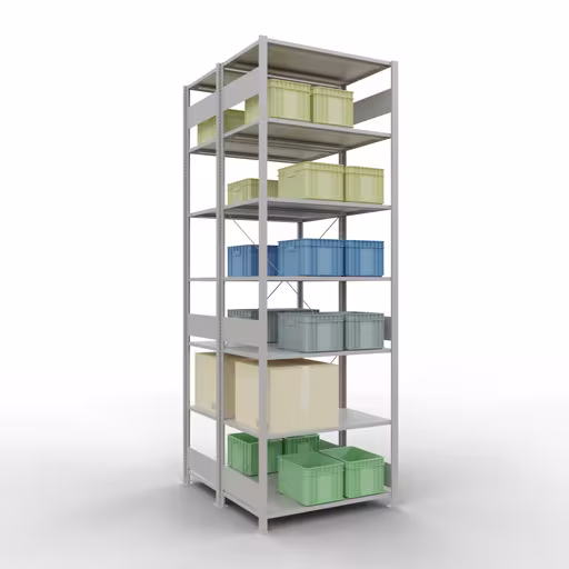 Basisplank, dubbele plank, stellingsysteem MULTIplus150, 3000 x 1000 x (2x1200) mm (HxBxD), 2x7 planken, kruisschoor, RAL 7035 lichtgrijs met de GTIN 4058255035212 Basisplank, dubbele plank, plankinsteeksysteem MULTIplus150, 3000 x 1000 x (2x1200) mm, 2x7 planken, RAL 7035 lichtgrijs van Schulte Lagertechnik met het artikelnr. 32762