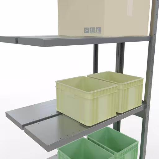 Aanbouwrekken, dubbele rekken, stellingsysteem MULTIplus250, 3000 x 1000 x (2x300) mm (HxBxD), 2x7 planken, lengtestangen, verzinkt met de GTIN 4058255035625 Aanbouwrekken, dubbele rekken, rekkensysteem MULTIplus250, 3000 x 1000 x (2x300) mm, 2x7 planken, lengtestangen, verzinkt van Schulte Lagertechnik met het artikelnr. 17937