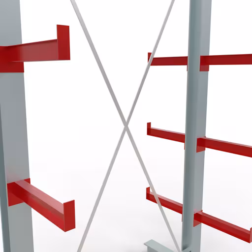 Productafbeelding nr. 10 van artikel K 3000 complete plank, dubbelzijdig, 2500 x 1300 x 400 mm, RAL 7001 / RAL 3000, 5 opslagniveaus Figuur nr. 10 van het artikel K 3000 complete stelling, dubbelzijdig, 2500 x 1300 x 400 mm, RAL 7001 / RAL 3000, 5 opslagniveaus uit de productgroep draagarmstellingen van Schulte Lagertechnik.