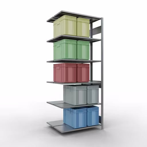 Figuur nr. 14 van het artikel aanbouwrekken, dubbele rekken, stellingrek insteeksysteem MULTIplus150, 2500 x 1000 x (2x400) mm, 2x6 planken, lengtestangen, verzinkt uit de stellingstelling productgroep van Schulte Lagertechnik.