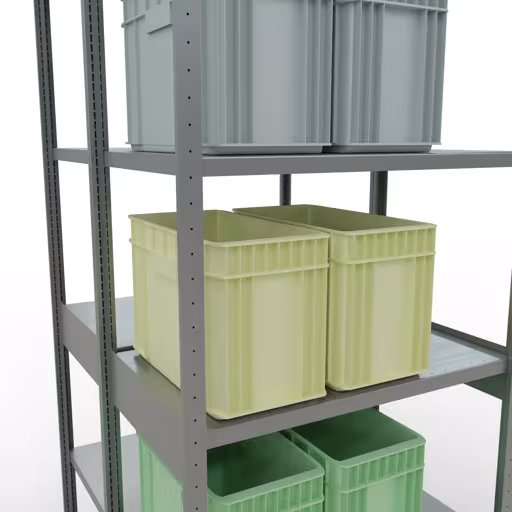 Basisplank, dubbele plank, legplank-insteeksysteem MULTIplus250, 3000 x 1000 x (2x600) mm (HxBxD), 2x7 legborden, lengtestangen, verzinkt met artikelnr. 17962 Basisplank, dubbele plank, rekkensysteem MULTIplus250, 3000 x 1000 x (2x600) mm, 2x7 planken, lengtestangen, verzinkt van Schulte Lagertechnik uit de categorie rekken