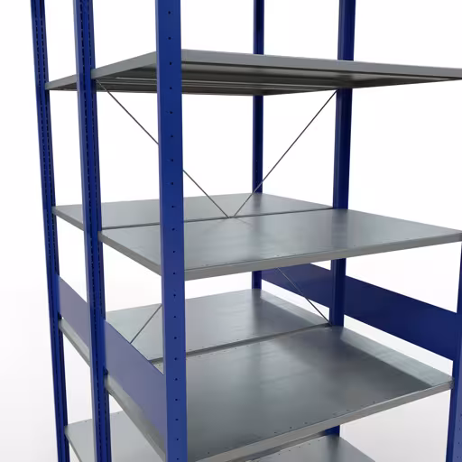 Basisplank, dubbele plank, rekkensysteem MULTIplus150, 3000 x 1000 x (2x1200) mm (HxBxD), 2x7 planken, kruisschoor, RAL 5010 gentiaanblauw uit de categorie dubbele rekken met de GTIN 4058255035298 Basisplank, dubbele plank, rekkensysteem MULTIplus150, 3000 x 1000 x (2x1200) mm, 2x7 planken, kruisschoor, RAL 5010 gentiaanblauw van Schulte Lagertechnik uit het rekkenprogramma