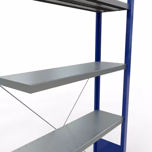 Productafbeelding nr. 7 van het artikel aanbouwplank, legbord, insteeksysteem MULTIplus250, 2000 x 1000 x 300 mm, 5 legborden, kruisschoor, RAL 5010 gentiaanblauw/verzinkt uit het insteeksysteem assortiment van het merk Schulte Lagertechnik