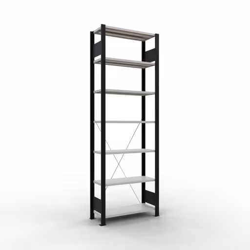 Figuur nr. 8 van het artikel basisrek, kantoorrek, insteeksysteem MULTIplus85, 2300 x 750 x 300 mm, 7 planken, kruisschoor, zonder aanslaglijst, zwart/lichtgrijs uit de productgroep kantoorrekken van Schulte Lagertechnik.