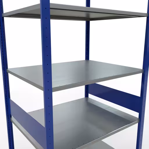 Basisstelling, legbordstelling, insteeksysteem MULTIplus150, 3000 x 1000 x 800 mm (HxBxD), 7 legborden, lengtestangen, RAL 5010 gentiaanblauw/verzinkt met de GTIN 4004514281463 Basisplank, legbord, insteeksysteem MULTIplus150, 3000 x 1000 x 800 mm, 7 legborden, RAL 5010 gentiaanblauw/verzinkt van Schulte Lagertechnik met het artikelnr. 12782-LR-B
