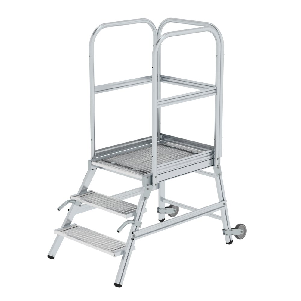 Munk platformtrap, eenlaags, beloopbaar met wielen en handgrepen, stalen rooster, uit de categorie "Platformtrappen" met artikelnummer 058103