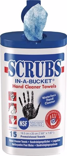 Scrubs handreinigingsdoekjes, hoge reinigingskracht, blik met 15 doekjes van het merk Scrubs. Handreinigingsdoekje Scrubs met hoge reinigingskracht uit de categorie Handen en Huid, Reiniging en Bescherming met artikelnummer 9000474003