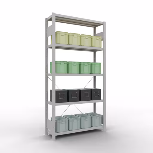 Productafbeelding nr. 6 van het artikel basisplank, legbord, insteeksysteem MULTIplus250, 2000 x 1000 x 300 mm, 5 legborden, kruisschoor, RAL 7035 lichtgrijs uit het assortiment insteeksysteem van het merk Schulte Lagertechnik