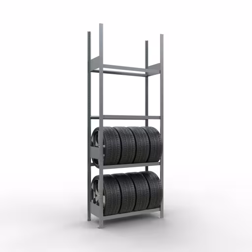 Basisrek, wielen-/bandenrek, 2750 x 1000 x 400 mm, verzinkt, 4 opslagniveaus met 150 kg vakbelasting per niveau van Schulte Lagertechnik uit het assortiment stellingstellingen