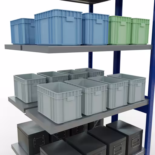 Extra afbeelding van het artikel Aanbouwplank, dubbele plank, stellingsysteem MULTIplus250, 2500 x 1000 x (2x400) mm, 2x6 planken, RAL 5010 gentiaanblauw uit dubbele planken