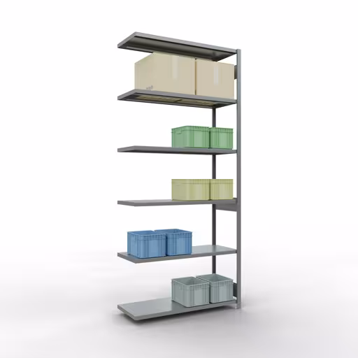 Figuur nr. 13 van het artikel aanbouwrekken, legbordstellingen, insteeksysteem MULTIplus250, 3000 x 1300 x 500 mm, 7 legborden, lengtestangen, verzinkt uit de productgroep insteeksysteem van Schulte Lagertechnik.