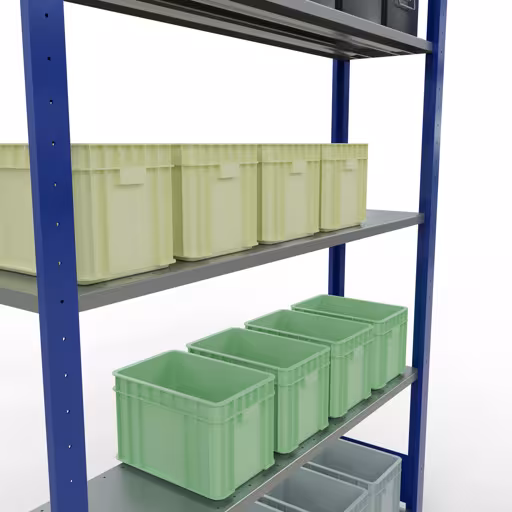 Basisplank, legbord, insteeksysteem MULTIplus150, 2000 x 1300 x 300 mm, 5 legborden, RAL 5010 gentiaanblauw/verzinkt van Schulte Lagertechnik met het artikelnr. 12730-130-LR-B