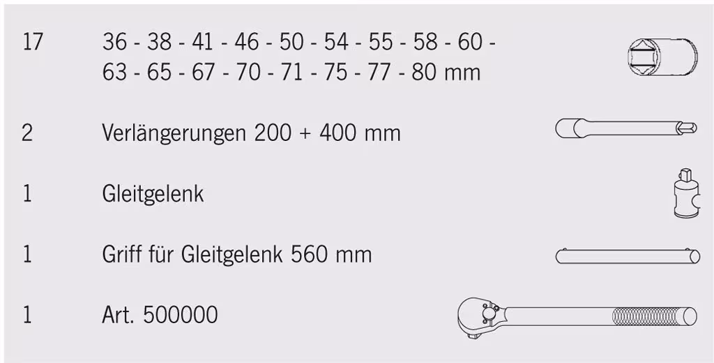 Extra afbeelding van het artikel 1" dopsleutelkoffer 22-delig bestaande uit dopsleutelsets en losse onderdelen