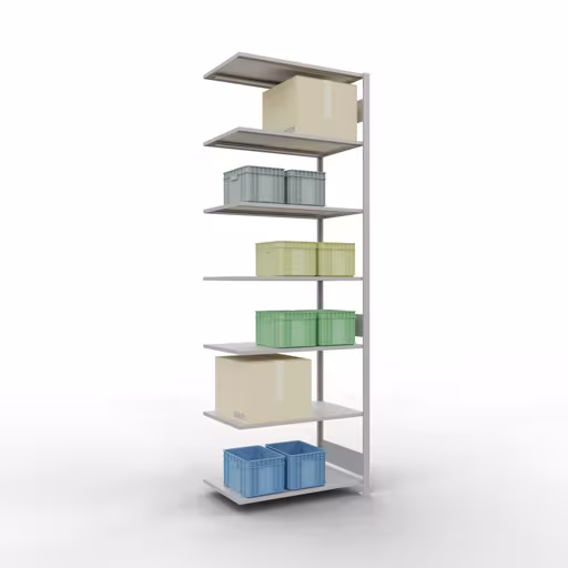 Extra afbeelding van het artikel Aanbouwrekken, legbordstellingen, insteeksysteem MULTIplus150, 3000 x 1000 x 600 mm (HxBxD), 7 legborden, lengtestangen, RAL 7035 lichtgrijs Extra afbeelding van het artikel Aanbouwrekken, legbord, insteeksysteem MULTIplus150, 3000 x 1000 x 600 mm, 7 legborden, RAL 7035 lichtgrijs van aanbouwrekken