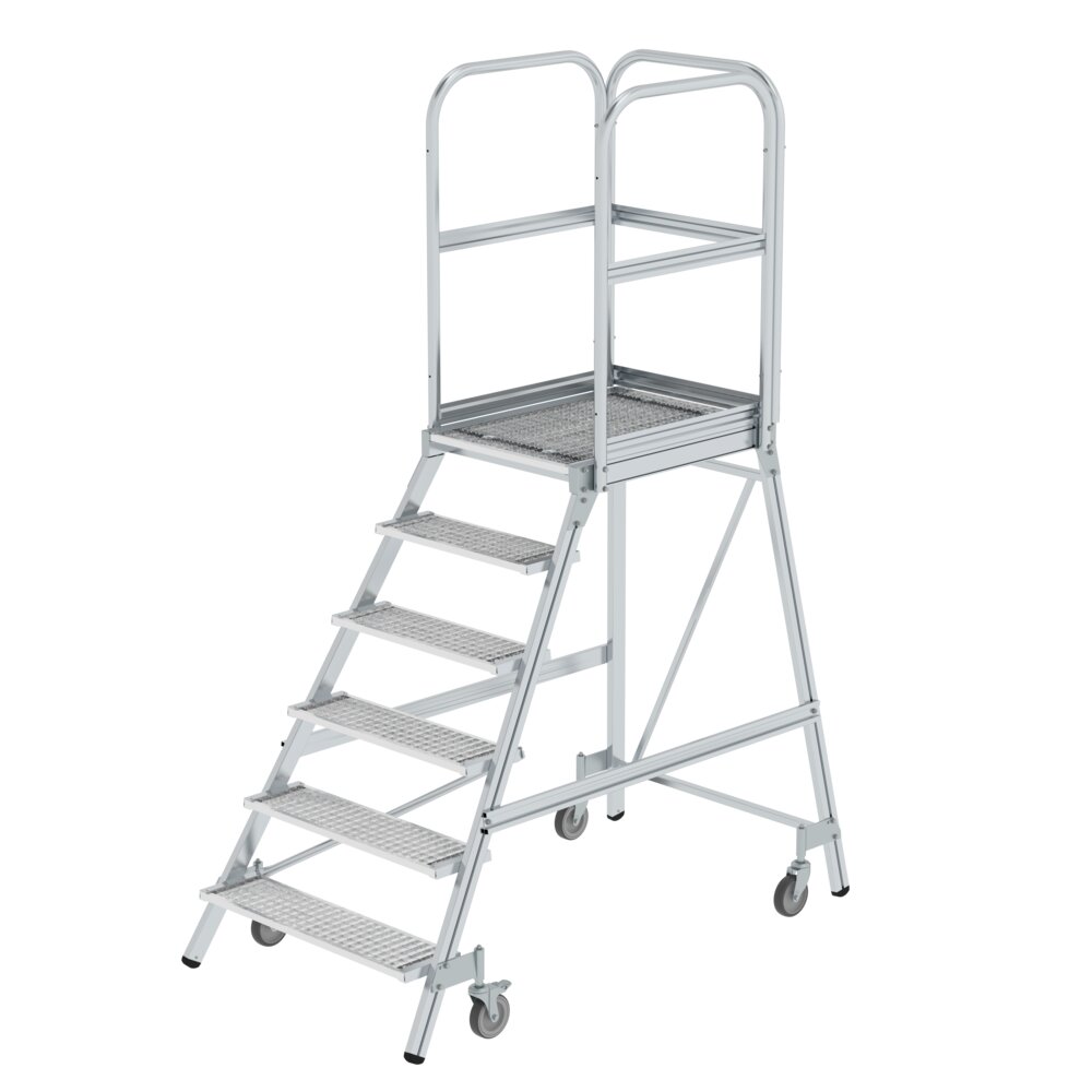 Munk platformtrap, toegankelijk vanaf één zijde, met veerrollen en stalen rooster, uit de categorie platformtrappen, artikelnummer 051106.