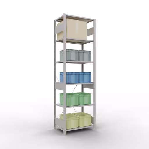 Andere weergave van het artikel Basisplank, legbord, insteeksysteem MULTIplus150, 2500 x 750 x 500 mm (HxBxD), 6 legborden, kruisschoor, RAL 7035 lichtgrijs Andere weergave van het artikel Basisplank, legbord-insteeksysteem MULTIplus150, 2500 x 750 x 500 mm, 6 legborden, RAL 7035 lichtgrijs uit de categorie insteeksysteem