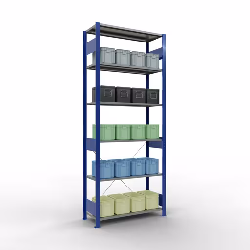 Basisplank, legbord, insteeksysteem MULTIplus150, 2500 x 1000 x 400 mm (HxBxD), 6 legborden, kruisschoor, RAL 5010/verzinkt met GTIN 4004514208835 Basisplank, legbord, insteeksysteem MULTIplus150, 2500 x 1000 x 400 mm, 6 legborden, RAL 5010/verzinkt van Schulte Lagertechnik met artikelnr. 12641-B