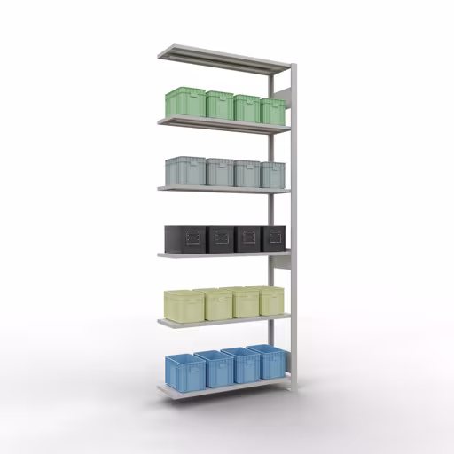 Productafbeelding nr. 13 van het artikel Aanbouwrekken, legbordstellingen, insteeksysteem MULTIplus85, 2500 x 1000 x 300 mm (HxBxD), 6 legborden, lengtestangen, RAL 7035 lichtgrijs Figuur nr. 13 van het artikel aanbouwrekken, legbordstellingen, insteeksysteem MULTIplus85, 2500 x 1000 x 300 mm, 6 legborden, RAL 7035 lichtgrijs uit de productgroep insteeksysteem van het merk Schulte Lagertechnik.