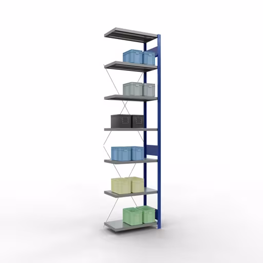Aanbouwrekken, rekken, insteeksysteem MULTIplus250, 3000 x 750 x 400 mm, 7 legborden, RAL 5010 gentiaanblauw/verzinkt/verzinkt van het merk Schulte Lagertechnik uit het assortiment insteeksystemen