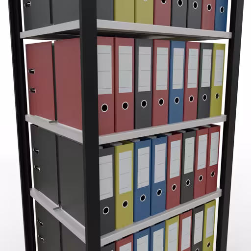 Productafbeelding nr. 13 van het artikel basisplank, kantoorplank, insteeksysteem MULTIplus150, 2300 x 750 x 600 mm, 7 planken, lengtestangen, met middenaanslag, zwart/lichtgrijs Afbeelding nr. 13 van het artikel, kantoorreksysteem MULTIplus150, 2300 x 750 x 600 mm, 7 planken, met middenaanslag, zwart/lichtgrijs uit de productgroep kantoorrekken van Schulte Lagertechnik