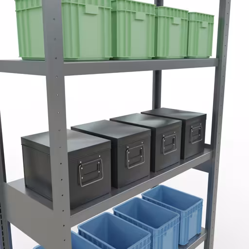 Figuur nr. 12 van het artikel basisplank, legplank, insteeksysteem MULTIplus330, 2500 x 1000 x 400 mm, 6 legborden, lengtestangen, verzinkt uit de insteeksysteem productgroep van Schulte Lagertechnik.