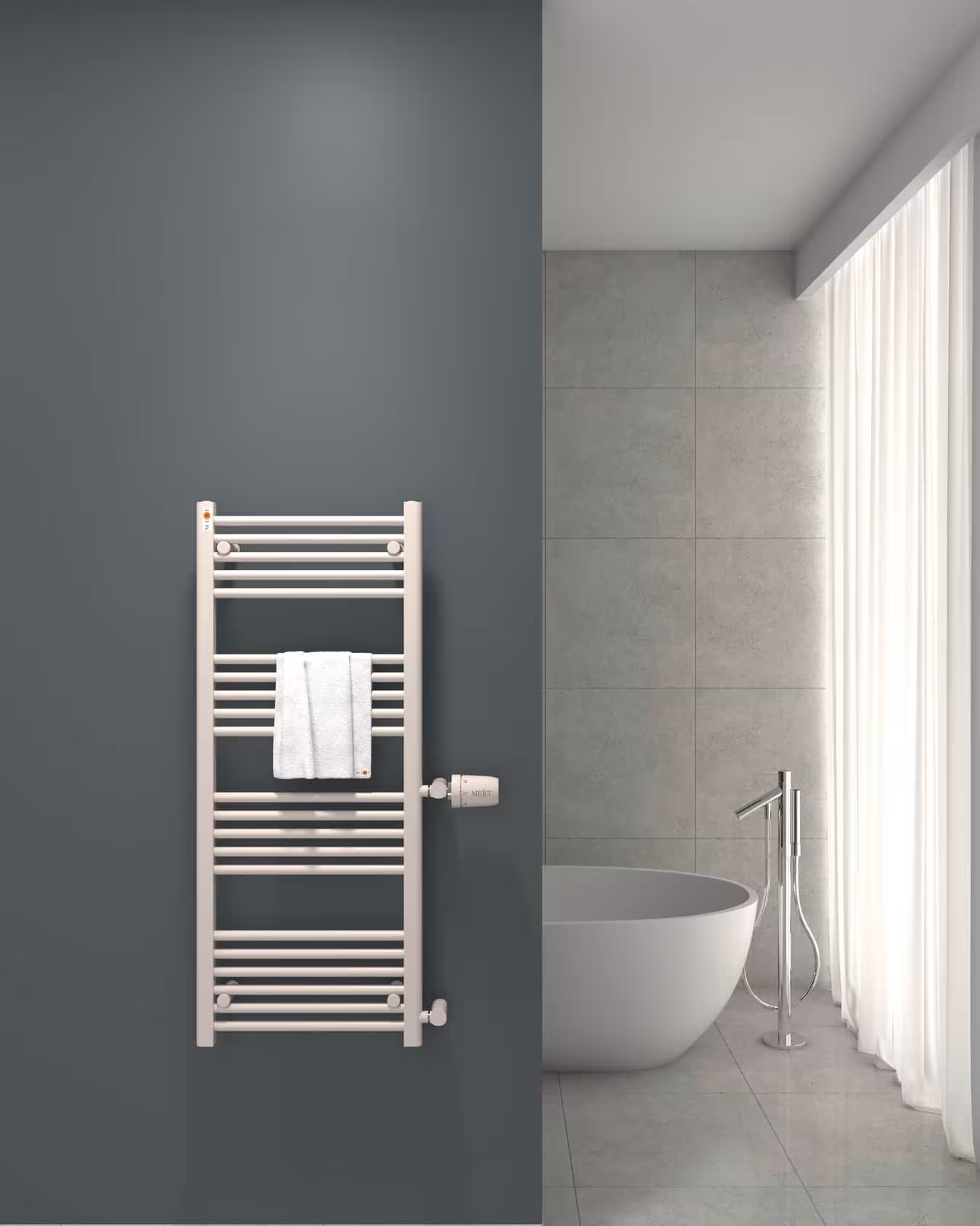 Vervangende badkamerradiator wit recht, 500 x 1200 mm, aansluiting zijkant 500 mm vanaf MERT MERT vervangende badkamerradiator wit recht, aansluiting zijkant, vervangende radiator, art.nr. 1-50x120-ASR-50