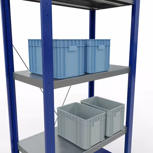 Extra afbeelding van het artikel basisplank, legplank, insteeksysteem MULTIplus250, 2000 x 750 x 400 mm, 5 legborden, RAL 5010 gentiaanblauw/verzinkt/verzinkt vanaf basisplank
