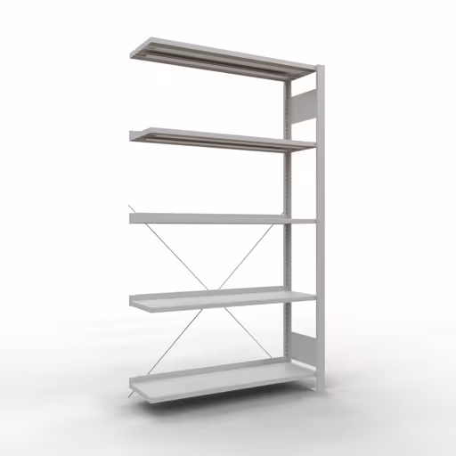 Figuur nr. 15 van het artikel, kantoorrekken, insteeksysteem MULTIplus85, 1800 x 1000 x 300 mm, 5 planken, met stoplijst, lichtgrijs uit de productgroep kantoorrekken van Schulte Lagertechnik.