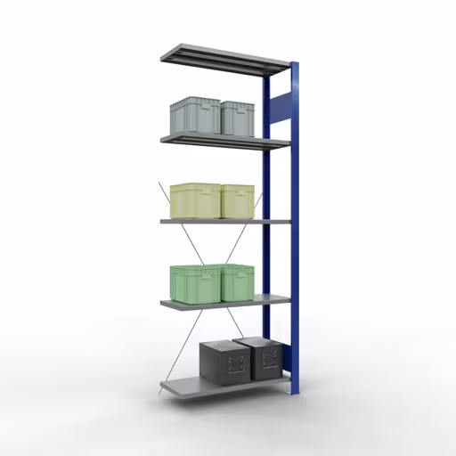 Aanbouwrekken, rekken, insteeksysteem MULTIplus150, 2000 x 750 x 300 mm (HxBxD), 5 legborden, kruisschoor, RAL 5010 gentiaanblauw/verzinkt/verzinkt uit de categorie aanbouwrekken met de GTIN 4004514279699 Aanbouwrekken, rekken, insteeksysteem MULTIplus150, 2000 x 750 x 300 mm, 5 legborden, kruisschoor, RAL 5010 gentiaanblauw/verzinkt/verzinkt van Schulte Lagertechnik uit het assortiment insteeksysteem