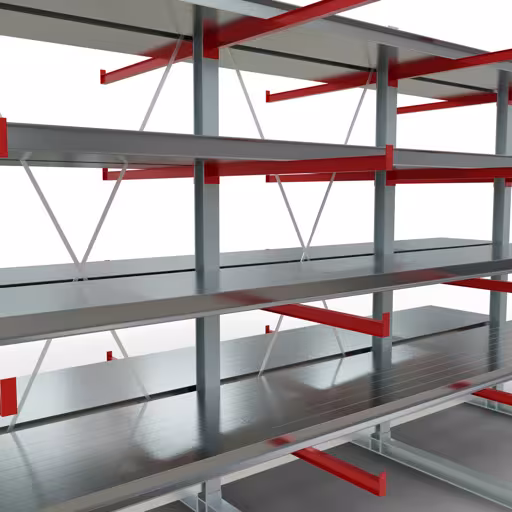 Extra afbeelding van het artikel K 6000 compleet legbord, dubbelzijdig, 3000 x 4500 x 2x 1250 mm, RAL 7001 / RAL 3000, 5 opslagniveaus van K6000 voor zware goederen