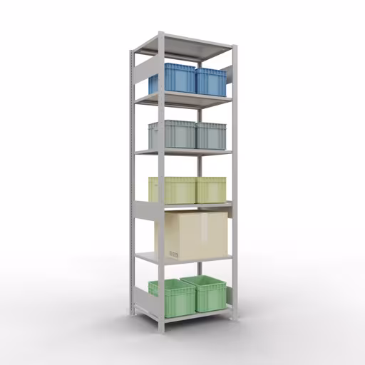Basisplank, legbord, insteeksysteem MULTIplus150, 2500 x 750 x 600 mm, 6 legborden, lengtestangen, RAL 7035 lichtgrijs van Schulte Lagertechnik uit het assortiment insteeksysteem