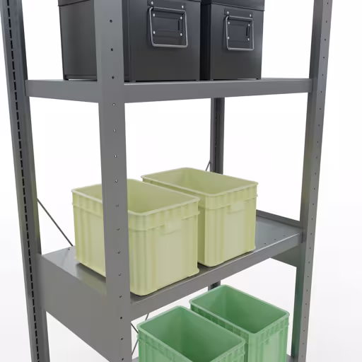 Andere weergave van het artikel Basisplank, legbord, insteeksysteem MULTIplus250, 2500 x 750 x 400 mm (HxBxD), 6 legborden, kruisschoor, verzinkt Andere weergave van het artikel basisplank, legbord, insteeksysteem MULTIplus250, 2500 x 750 x 400 mm, 6 legborden, kruisschoor, verzinkt uit de categorie insteeksysteem