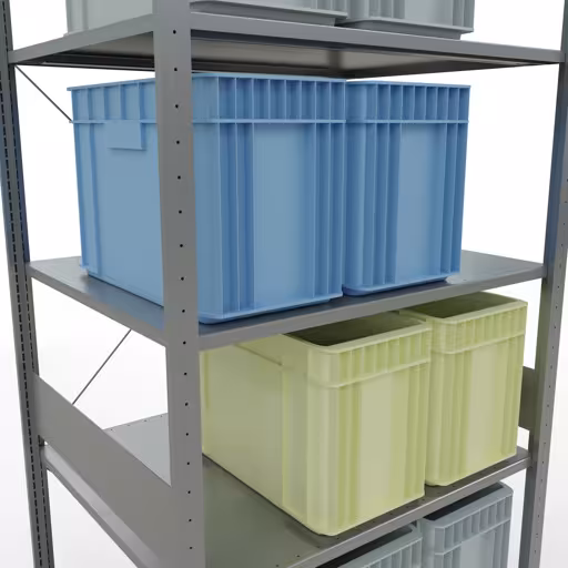 Productafbeelding nr. 15 van het artikel basisplank, legbord, insteeksysteem MULTIplus150, 3000 x 1000 x 800 mm (HxBxD), 7 legborden, kruisschoor, verzinkt Figuur nr. 15 van het artikel basisrek, legplank-insteeksysteem MULTIplus150, 3000 x 1000 x 800 mm, 7 legborden, verzinkt uit de productgroep insteeksysteem van het merk Schulte Lagertechnik.