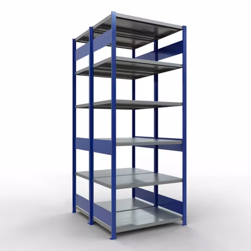 Basisplank, dubbele plank, stellingsysteem MULTIplus250, 2500 x 1000 x (2x600) mm (HxBxD), 2x6 planken, lengtestangen, RAL 5010 gentiaanblauw van Schulte Lagertechnik Basisplank, dubbele plank, stellingsysteem MULTIplus250, 2500 x 1000 x (2x600) mm (HxBxD), 2x6 planken, lengtestangen, RAL 5010 gentiaanblauw, dubbele planken, art.nr. 33261-B