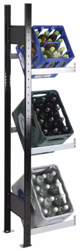 Aanbouwplank, krattenrek 1800 x 400 x 300 mm (HxBxD), zwart/zilver, 3 niveaus voor 3 kratten, drankenopslag, art.nr. 37002-S