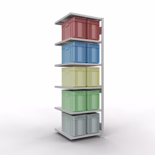 Aanbouwrekken, legbordstellingen, insteeksysteem MULTIplus250, 2500 x 750 x 800 mm, 6 legborden, RAL 7035 lichtgrijs van Schulte Lagertechnik met artikelnr. 32886-75-LR