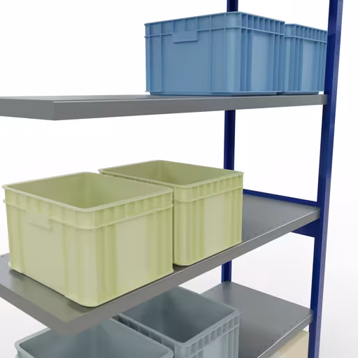 Extra afbeelding van het artikel Aanbouwplank, stellingkast MULTIplus250 insteeksysteem, 2500 x 1300 x 500 mm, 6 legborden, RAL 5010 gentiaanblauw/verzinkt vanaf aanbouwplank