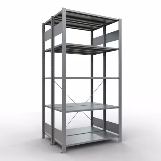 Afbeelding nr. 14 van het artikel basisrek, dubbel legbord, legbordinsteeksysteem MULTIplus150, 2000 x 1000 x (2x400) mm, 2x5 legborden, kruisschoor, verzinkt uit de productgroep legbordstellingen van Schulte Lagertechnik
