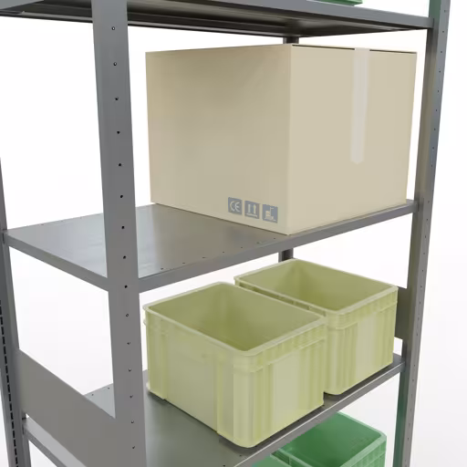 Basisplank, legbord, insteeksysteem MULTIplus150, 3000 x 1000 x 500 mm (HxBxD), 7 legborden, lengtestangen, verzinkt met artikelnr. 12752-LR Basisplank, legbord, insteeksysteem MULTIplus150, 3000 x 1000 x 500 mm, 7 legborden, lengtestangen, verzinkt van Schulte Lagertechnik uit de categorie insteeksysteem