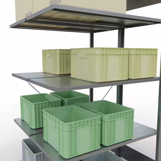 Afbeelding nr. 10 van het artikel aanbouwstellingen, dubbele stellingen, stellingstellingen, insteeksysteem MULTIplus150, 2000 x 1000 x (2x500) mm, 2x5 planken, verzinkt uit de productgroep stellingstellingen van Schulte Lagertechnik