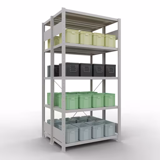 Basisplank, dubbele plank, rekkensysteem MULTIplus250, 2000 x 1000 x (2x400) mm, 2x5 planken, kruisschoor, RAL 7035 lichtgrijs van Schulte Lagertechnik uit de categorie rekken
