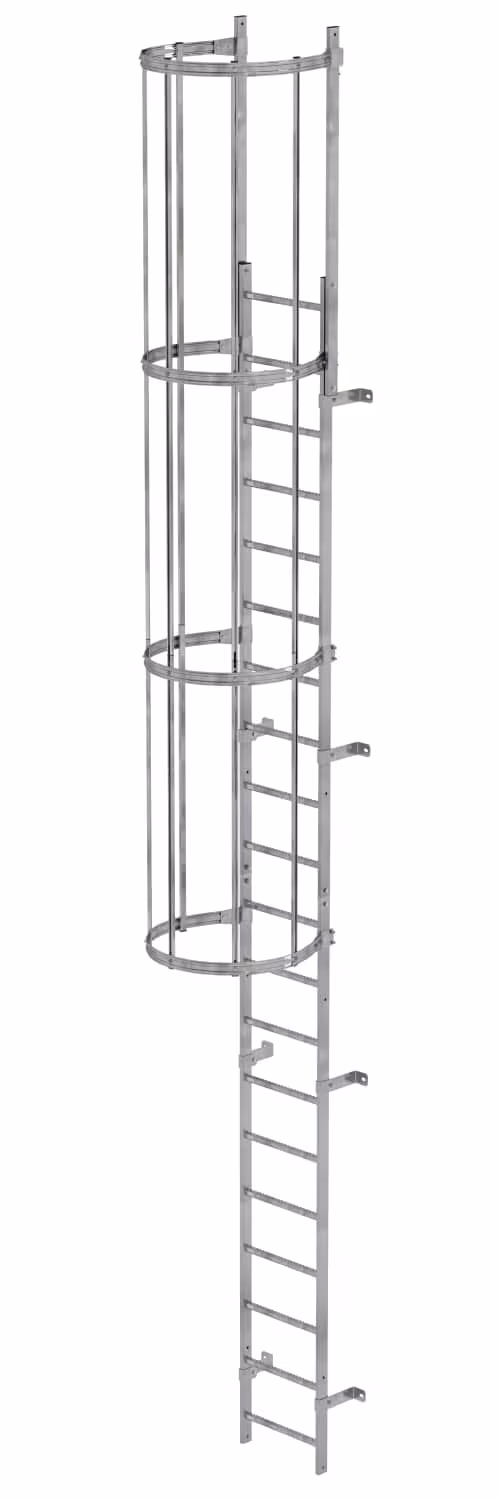 Munk eendelige verticale ladder met rugbescherming, gegalvaniseerd staal, verticale ladders, art.nr. 520105