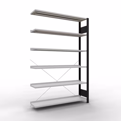 Afbeelding nr. 10 van het artikel aanbouwrekken, kantoorrekken, insteeksysteem MULTIplus85, 2000 x 1300 x 300 mm, 6 planken, dwarsschoor, met aanslaglijst, zwart/lichtgrijs uit de productgroep kantoorrekken van Schulte Lagertechnik.
