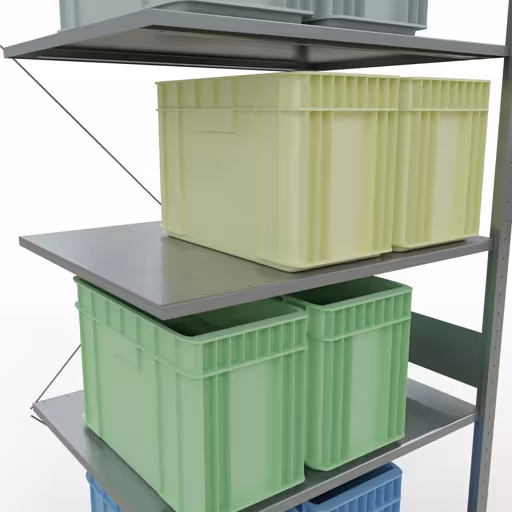 Productafbeelding nr. 15 van het artikel Aanbouwrekken, legbordstellingen, insteeksysteem MULTIplus150, 3000 x 1000 x 800 mm (HxBxD), 7 legborden, kruisschoor, verzinkt Figuur nr. 15 van het artikel aanbouwrekken, legbordstellingen, insteeksysteem MULTIplus150, 3000 x 1000 x 800 mm, 7 legborden, verzinkt uit de productgroep insteeksysteem van het merk Schulte Lagertechnik.