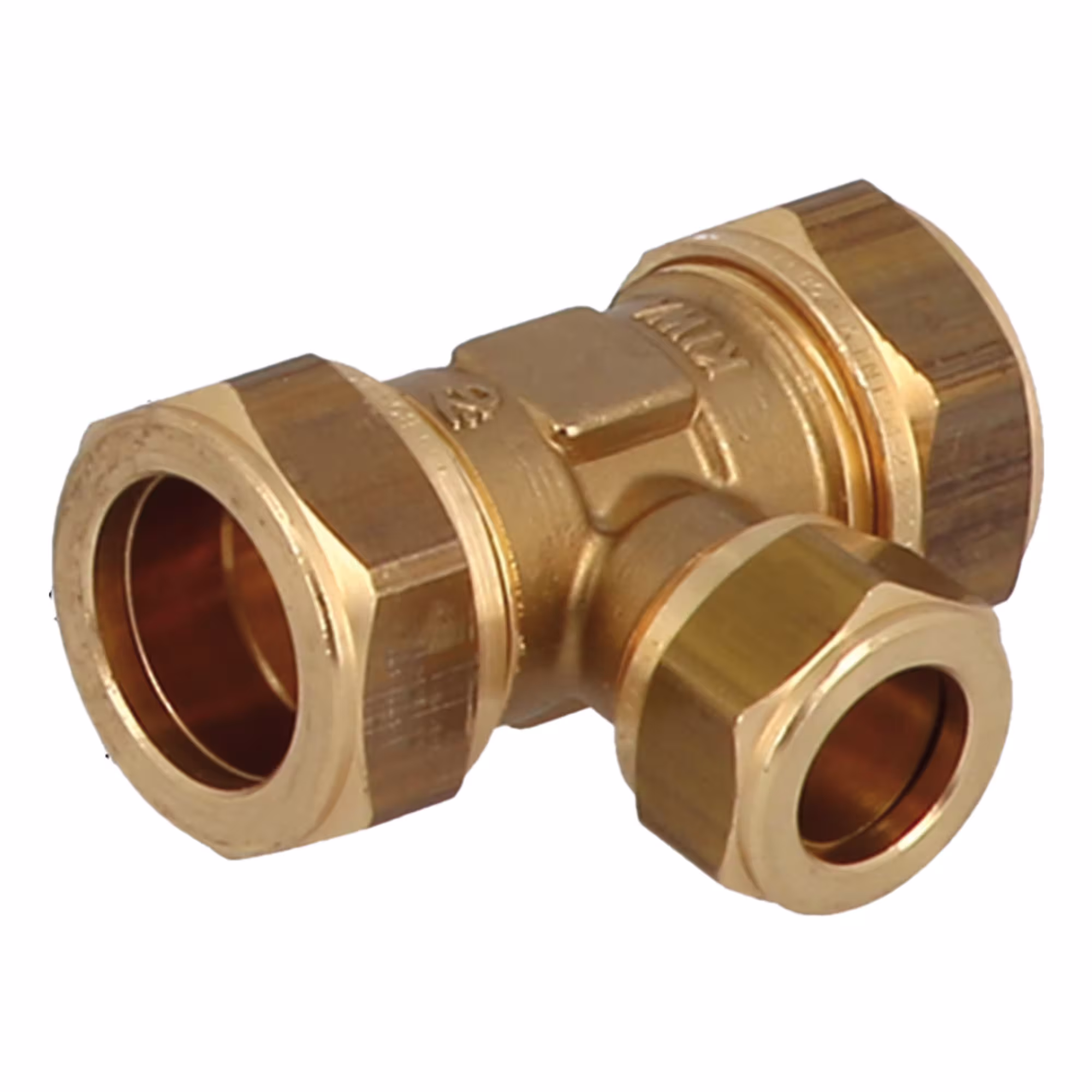 Koperen compressie-T-stuk gereduceerd 22 x 15 x 22 mm van General Fittings T-stukken gereduceerd, messing knelfitting, art.nr. 1N0013H221522A