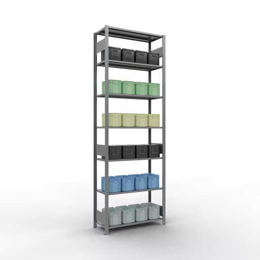 Productafbeelding nr. 13 van het artikel basisplank, legbord, insteeksysteem MULTIplus85, 3000 x 1000 x 400 mm (HxBxD), 7 legborden, lengtestangen, verzinkt Figuur nr. 13 van het artikel basisrek, legplank-insteeksysteem MULTIplus85, 3000 x 1000 x 400 mm, 7 legborden, verzinkt uit de productgroep insteeksysteem van het merk Schulte Lagertechnik.