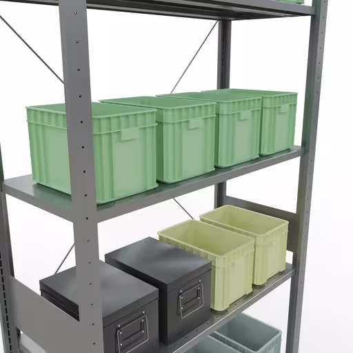 Productafbeelding nr. 13 van het artikel basisplank, legbord, insteeksysteem MULTIplus85, 3000 x 1000 x 400 mm (HxBxD), 7 legborden, kruisschoor, verzinkt Figuur nr. 13 van het artikel basisrek, legplank-insteeksysteem MULTIplus85, 3000 x 1000 x 400 mm, 7 legborden, verzinkt uit de productgroep insteeksysteem van het merk Schulte Lagertechnik.